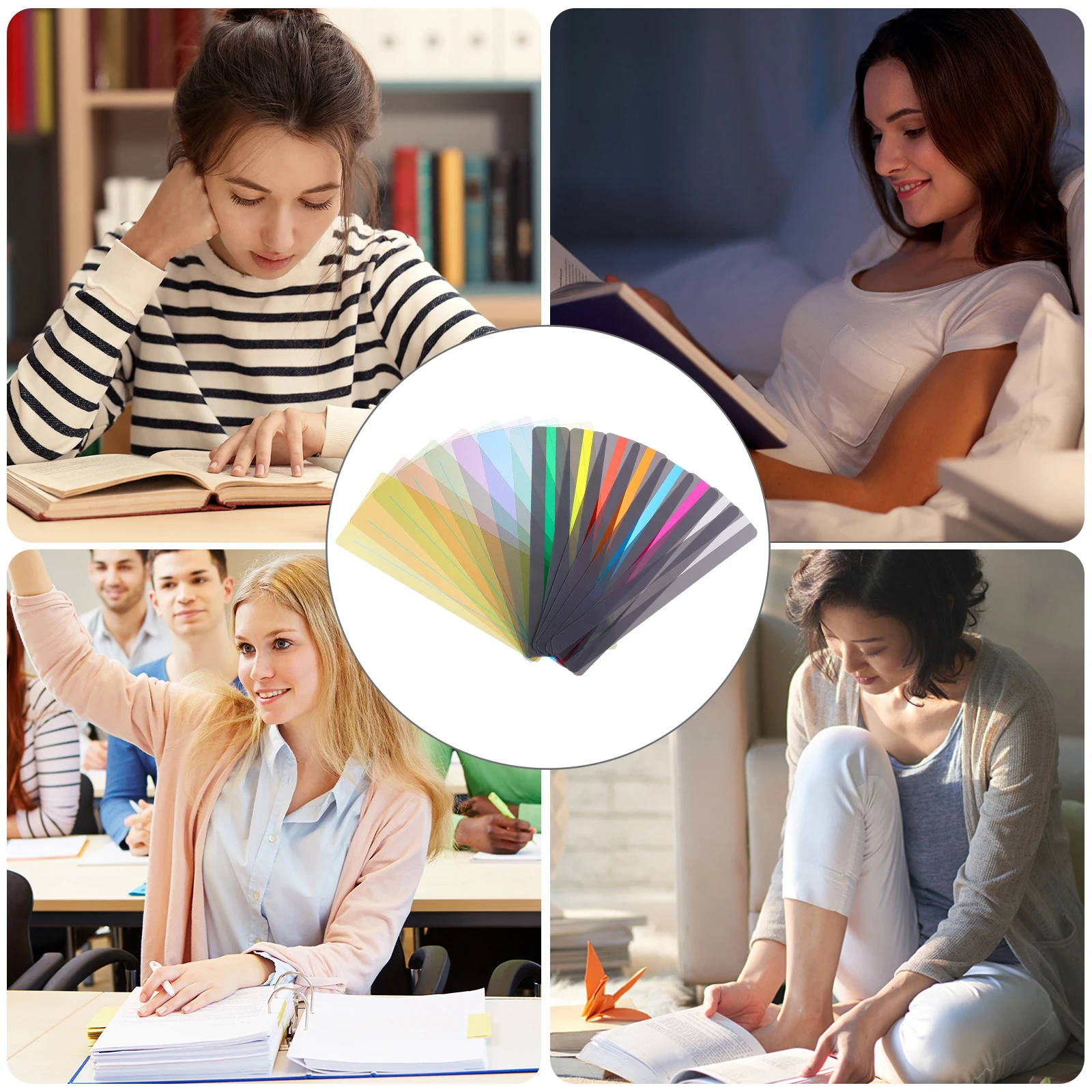 16Pcs Bookmarks Strips Overlay Guide Colorful PVC Safe Student Stationery School Student Stationery Supplies