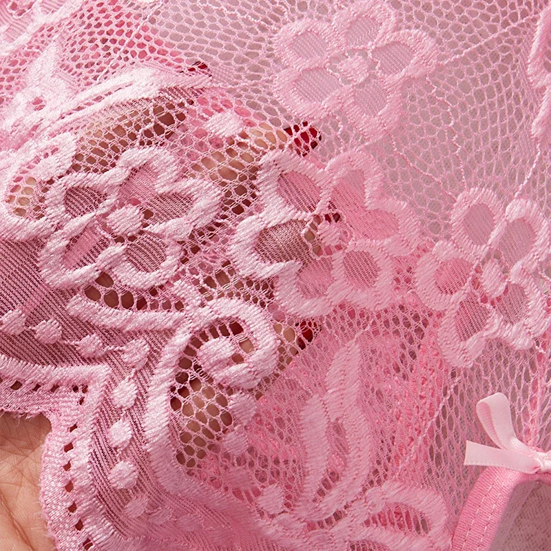 새로운 딥 V 핑크 투명 레이스 원피스 여성 코르셋 섹시 브라 란제리 이국적인 바디수트 파자마 오픈 보우 슬림핏 의류