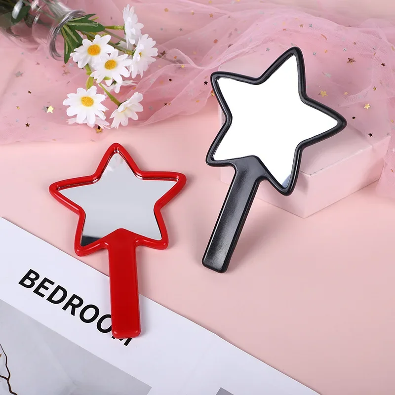 Beautiful Vanity Mirror with Five Pointed Star Handle Hand Held Plastic Handle Mirror Portable Mini Cosmetic Mirror Makeup Tools