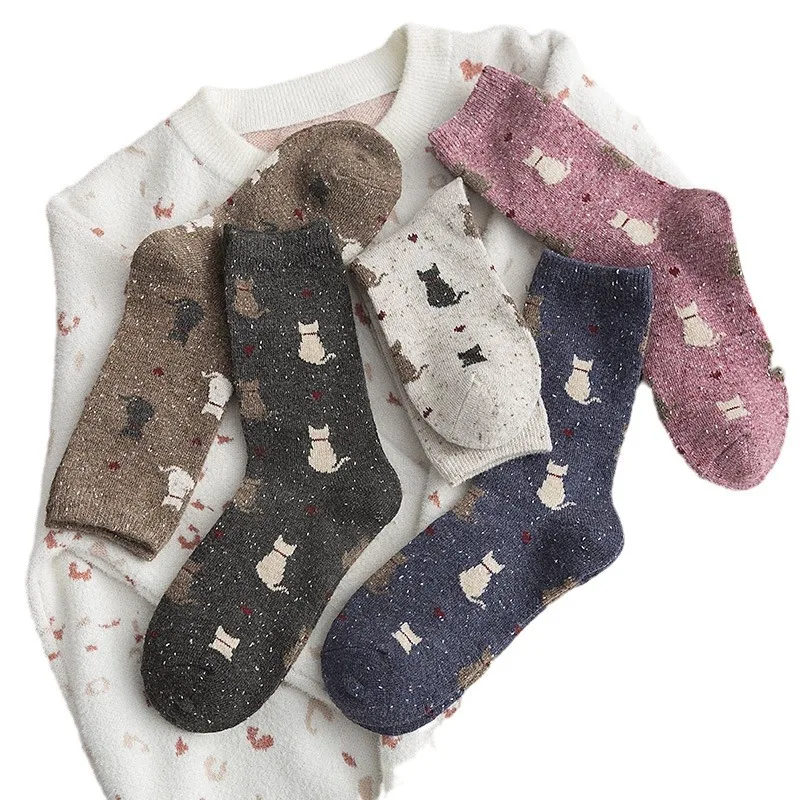 1 Pair Autumn and Winter New Style Japanese Cute Socks Korean Cat Harajuku Socks Women Wool Kawaii Thicken Cute Socks