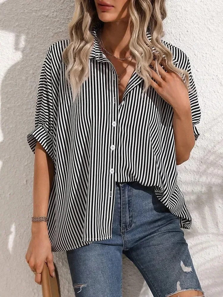 

Casual Women's Tops Comfortable Classic Temperament Long Sleeve Striped Shirt Office Commute Loose Fit Versatile Female Camisas