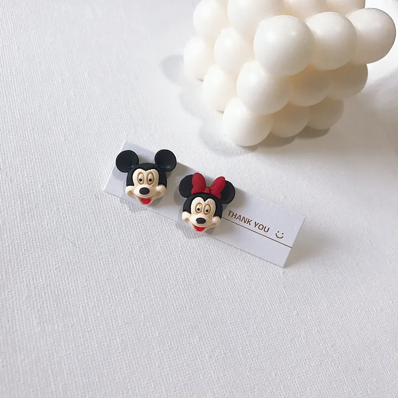 Disney Anime Mickey Mouse Kids Ear clip Kawaii Strawberry Bear Girls Birthday Gift Carton Jewelry Accessories Stud Woman Gifts