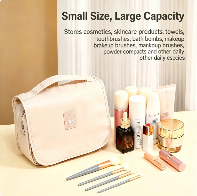 Large-Capacity Portable Travel-Toiletry Bag with Hook Simple-Style Good-Looking Cosmetic Makeup Wash Pouch Carry-On Bag