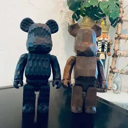 Bearbrick 400% hebanowy niedźwiedź falisty i orzech Rhombus Bear BE @ RBRICK Wood rękodzieło figurka Premium kolekcja ozdoba