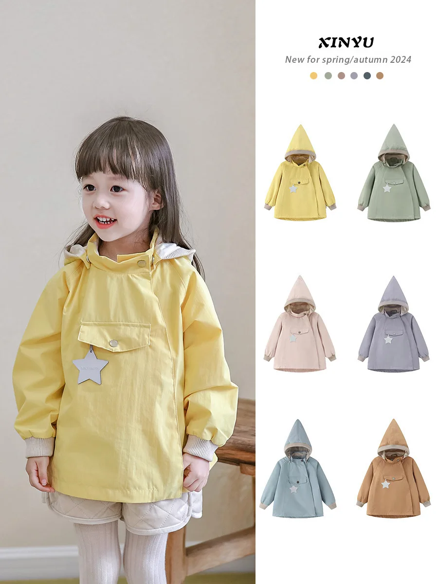 

Jenny&Dave Children's elf hat windbreaker jacket 2024 autumn new item for boys and girls, baby waterproof and windproof submachi