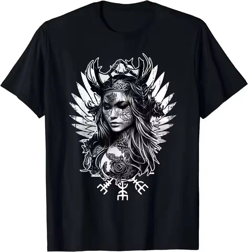 Viking Goddess Freya Warrior Design Great Gift Idea T-Shirt Retro Female Warrior Printed Tshirt Men Women Fashion Cotton Tee Top