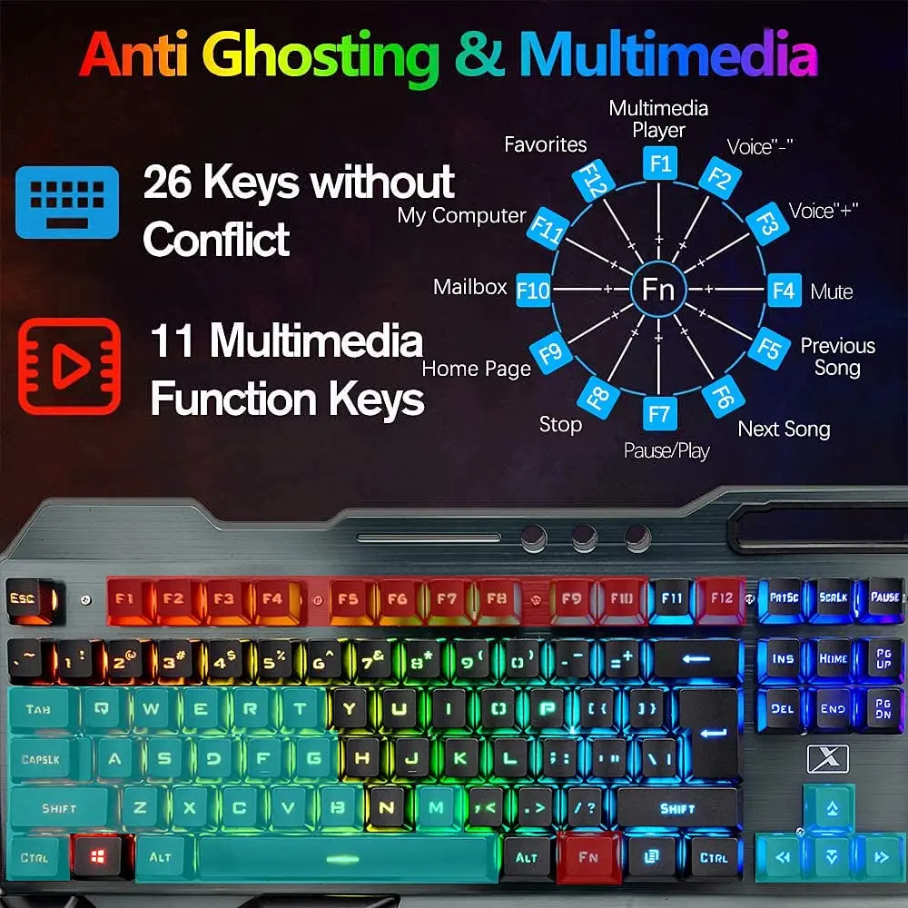 K680 Wireless Gaming Keyboard and Mouse Combo,Rainbow LED Backlit Keyboard with Rechargeable 3800mAh Battery Metal Panel - view 7