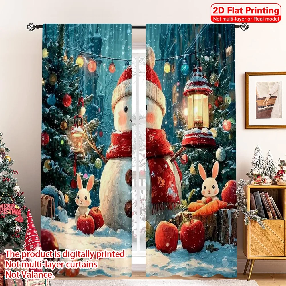 

2pcs 2D flat printing Merry Christmas Popular Curtains Christmas New Year Polyester Without Electricity Festive Curtains Perfect