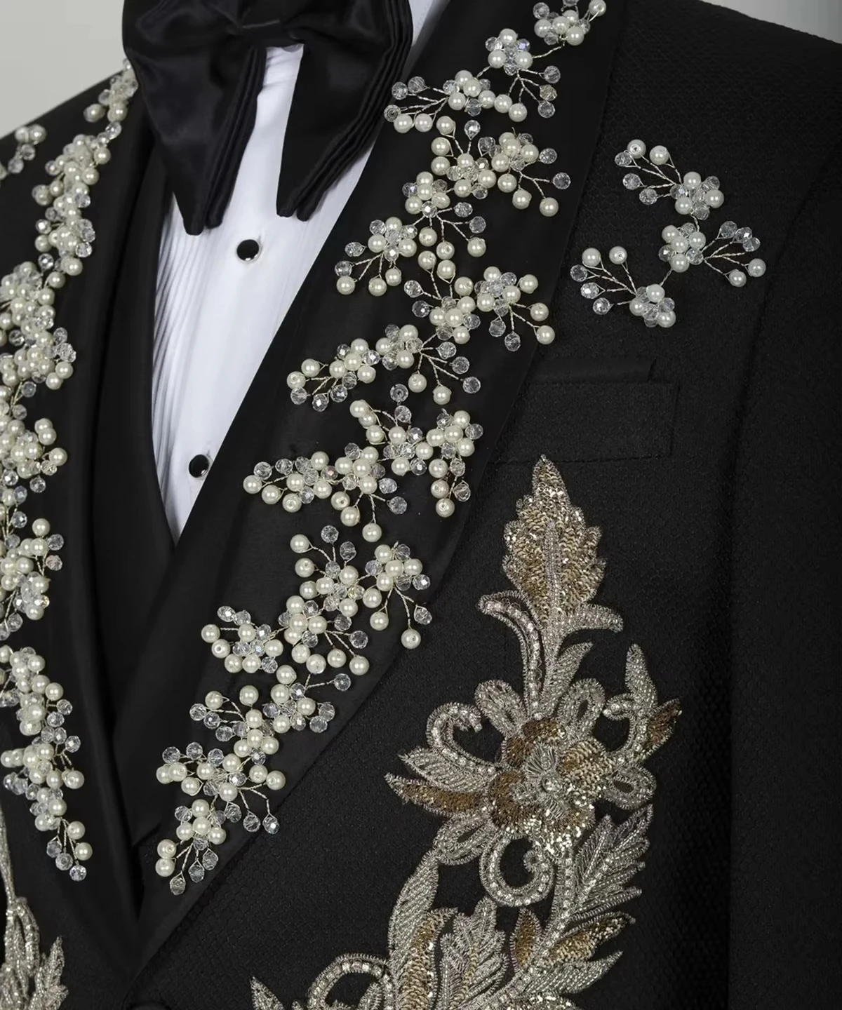 Abito da uomo di lusso personalizzato 2 pezzi Blazer Gilet smoking Appliques Paillettes Perline Slim Fit Matrimonio Sposo Occasioni formali Prom