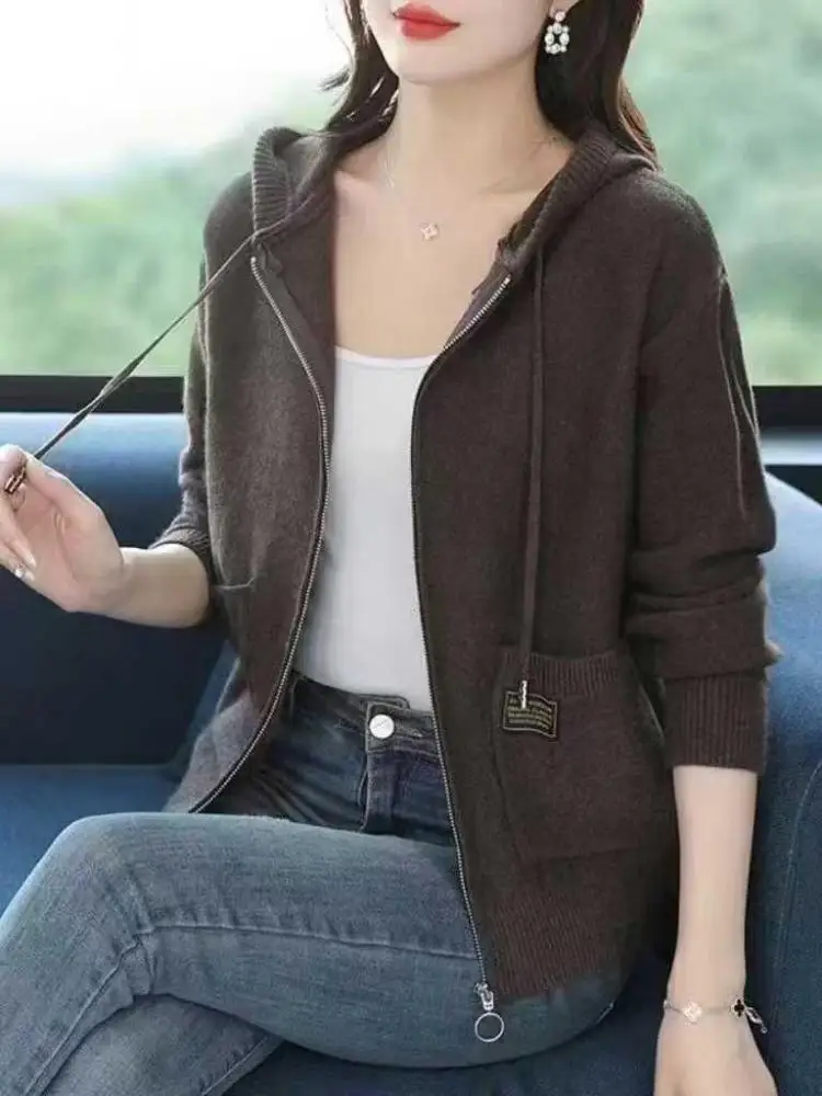 

Autumn Winter Solid Elegant Office Lady Cardigan Zipper Sweater Korean Fashion Women Versatile Knit Short Tops Simplicity Trendy