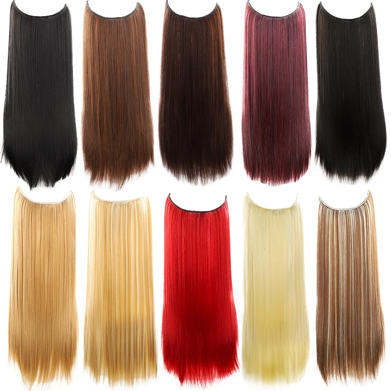 ใหม่ Concubine สังเคราะห์24นิ้วสายตกปลา Hidden False หญิงไม่มีคลิปประดิษฐ์ Cabello Hair Extensions