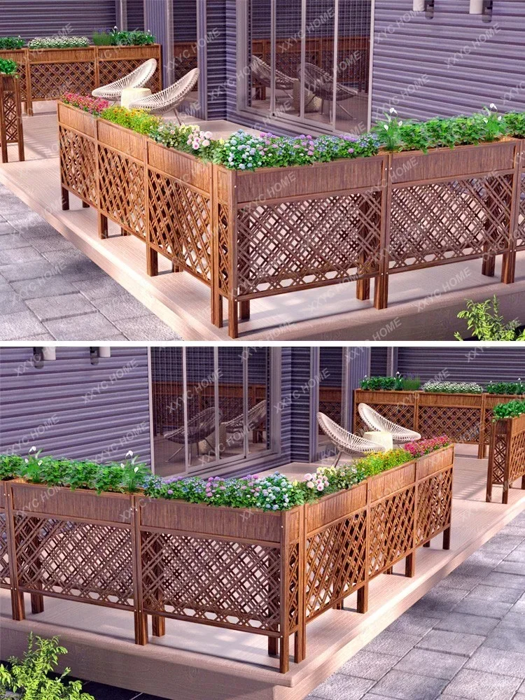 Outdoor preservative wood fence fence Flower box Garden wood flower slot Restaurant card seat Screen balcony flower stand