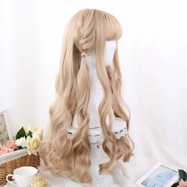 Lolita pruik - lang krullend menselijk haar, natuurlijk volume, realistische volledige hoofd cosplay pruik voor vrouwen, gezicht-framante golven