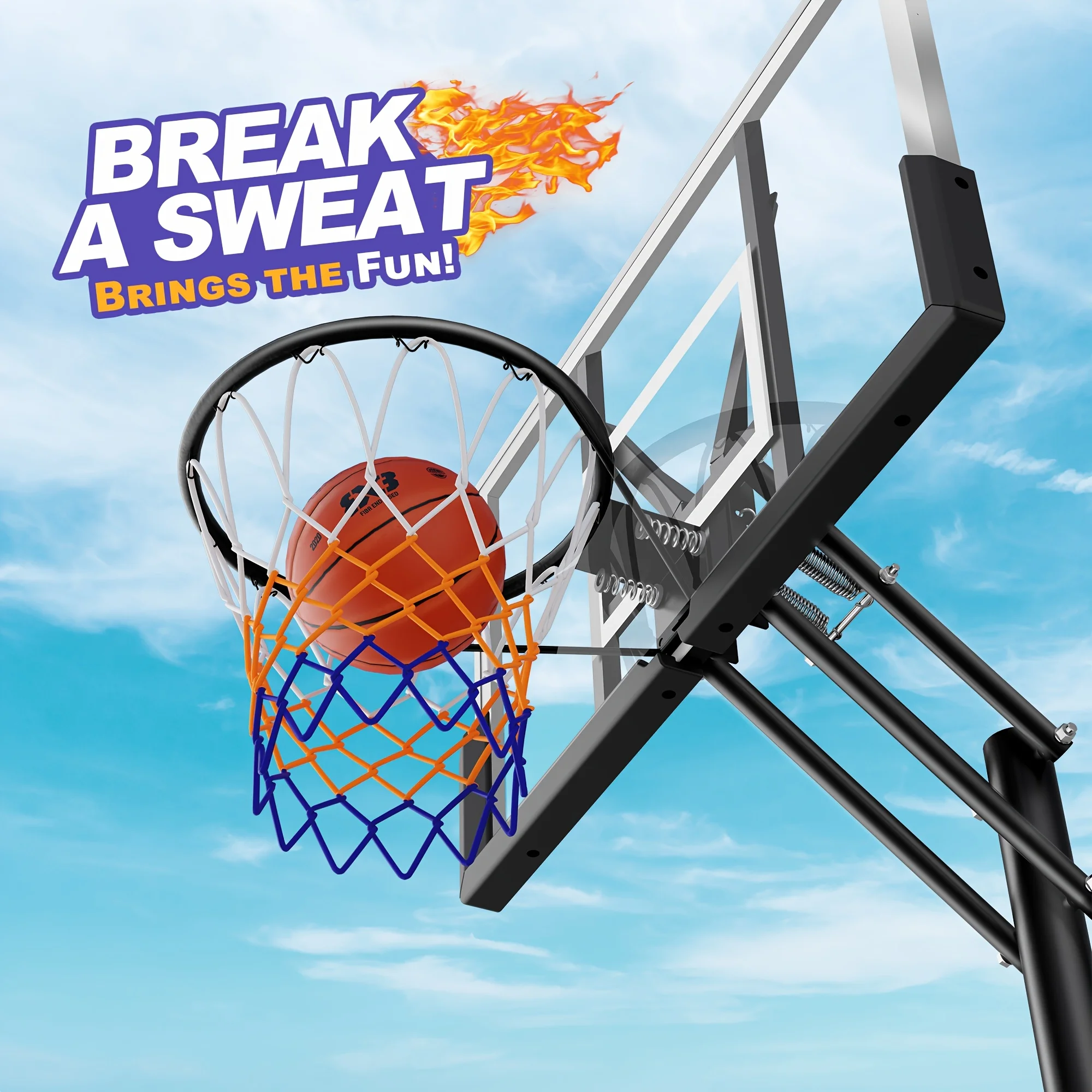 44 นิ้ว. ห่วงบาสเก็ตบอลแบบพกพาแบบยืดได้และเป้าหมายปรับความสูงได้อย่างรวดเร็ว 7.6 - 10 ฟุต สําหรับสนามกลางแจ้งในร่ม