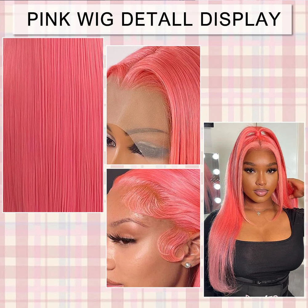 Pink Lace Front Wig Human Hair Preplucked Hd 13X4 Lace Frontal Wig Human Hair Bone Striaght Colored Human Hair Wigs For Women