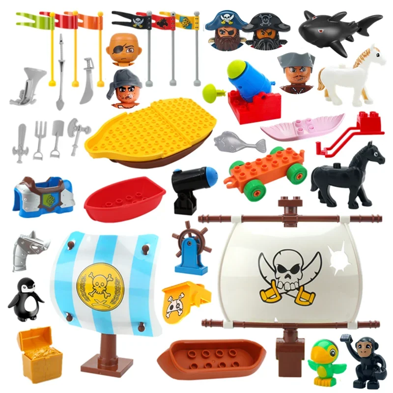 Mittelalter liche Abenteuer Insel Schiff Serie großen Baustein kompatibel große Duplo Piraten Kinder Kinder Montage Spielzeug Geschenke