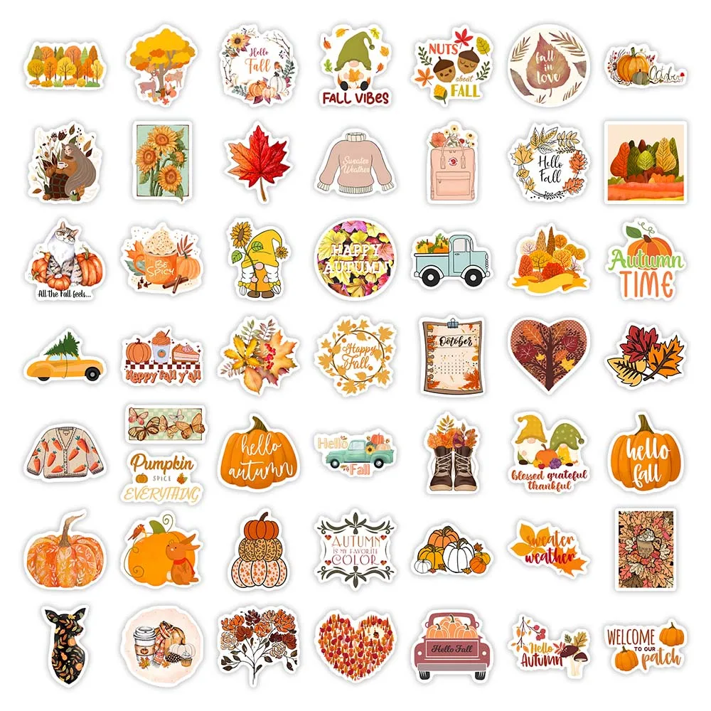 Cute Watercolor Autumn Fall Stickers Pumpkin DIY Kids Toys Gift Decorative Decal for Scrapbook Laptop Phone Luggage Waterproof