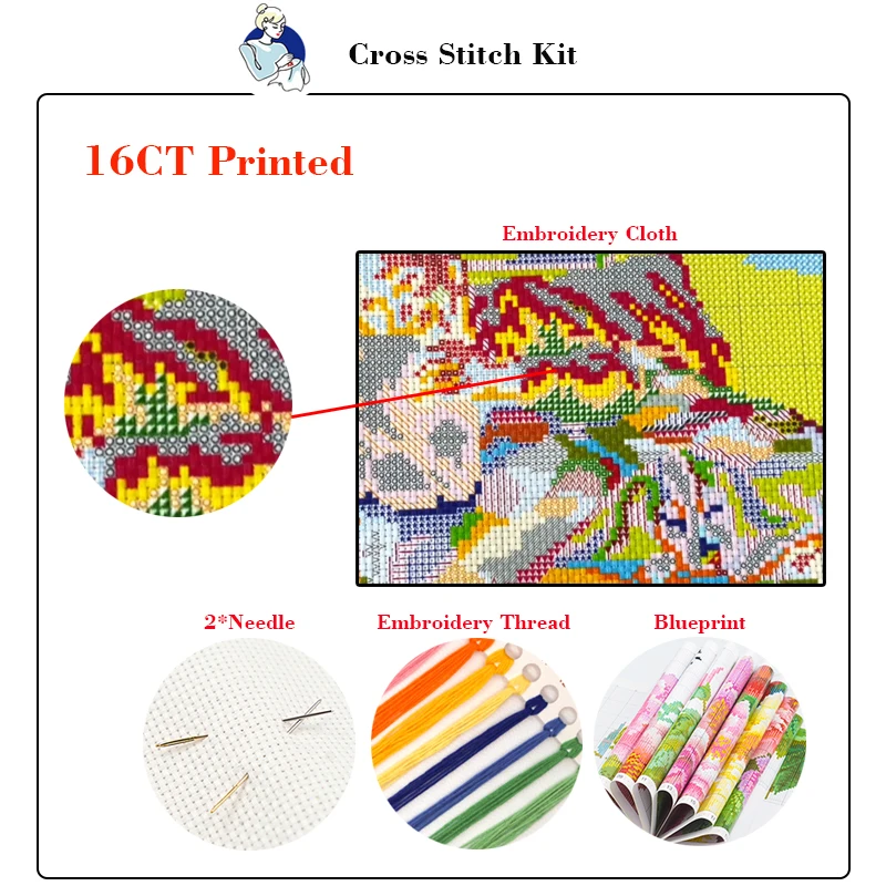 Joy Sunday Beasts Picture Stamped Printed Cross Stitch Kits 11/14/16CT Folk Craft Handmade Embroidery Needle Sets For Home Decor