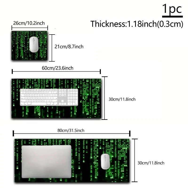 CIFBUY Cool Green Code Pattern Mouse Pad Large Gaming Desk Mat Non Slip Rubber Base Washable for PC Office Home Decor Gift