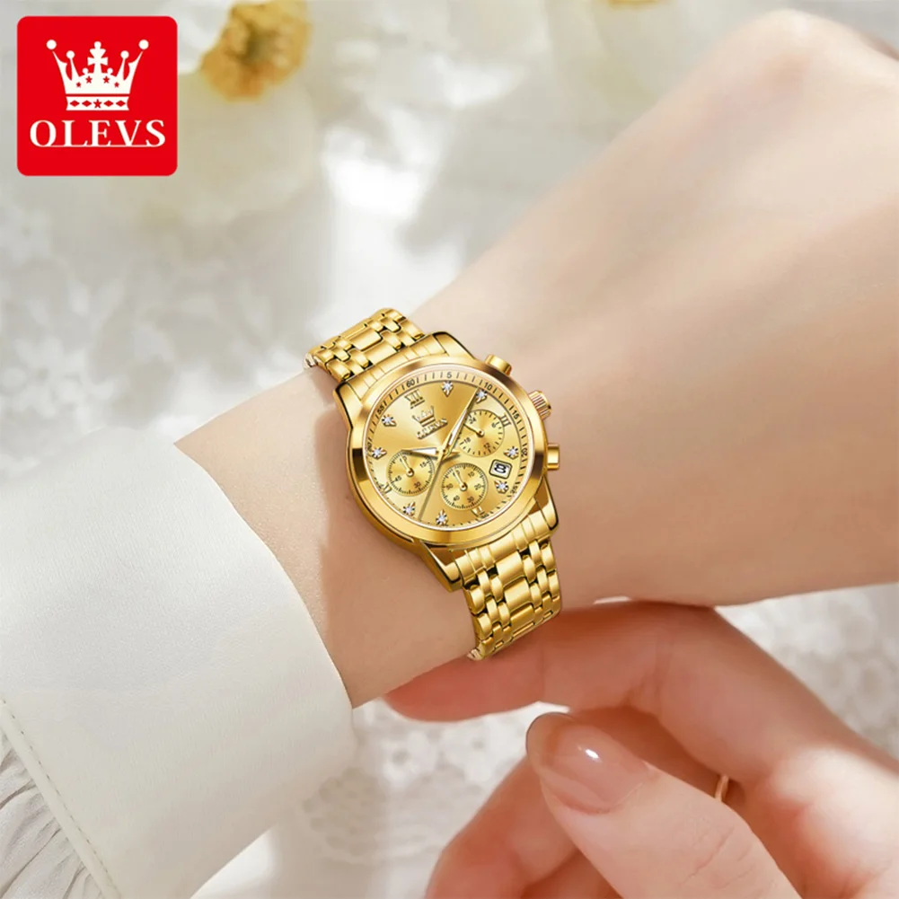 OLEVS Brand Ladies Watch Elegant Luxury Stainless Steel Women Quartz Watch Original Fashion Trend Design Women Wrist Watches Set