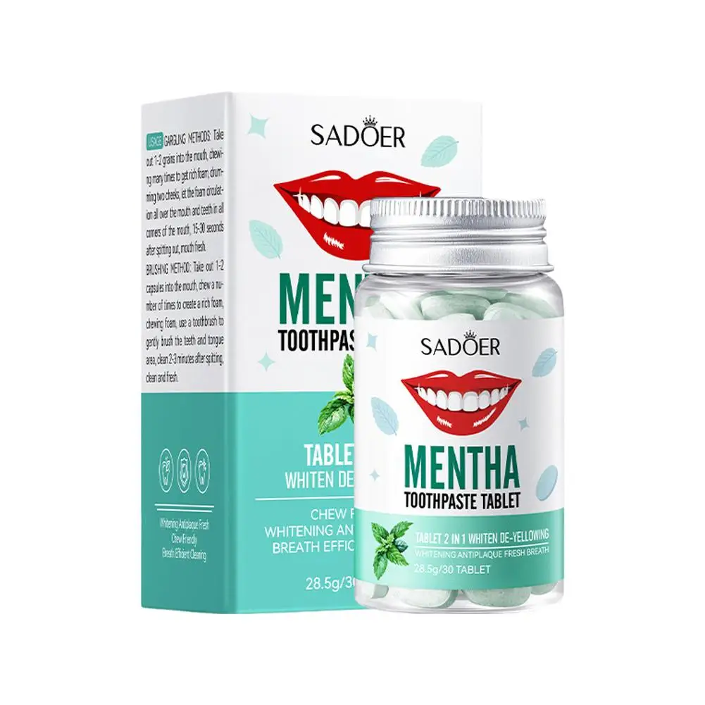 Probiotic Solid Toothpaste Tablets Mint Flavors Teeth Whitening Mouthwash Breath Smoke Stains Charcoal Remove Bad Fresh Z7W3