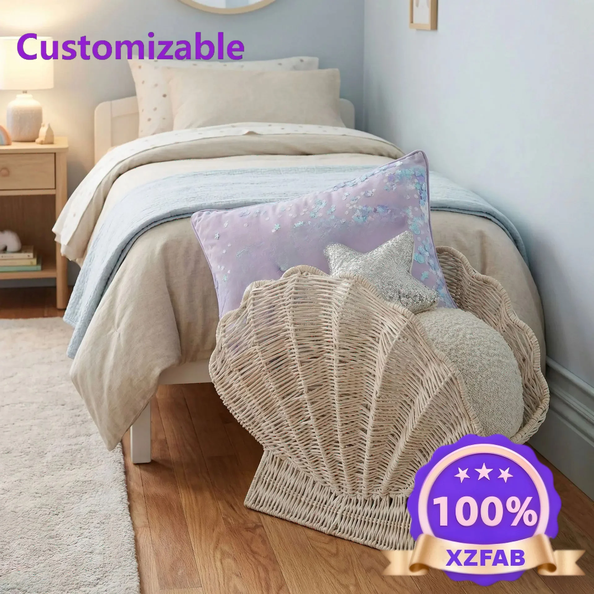 Factory Direct 2026 Nordic style floor-to-ceiling rattan shell storage basket, wovenbasket, household toys, snacks, sundries