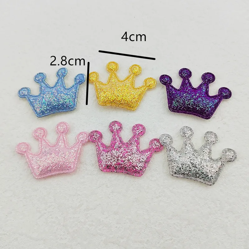 100Pcs 4*2.8CM Shiny Crown Padded Appliques For Clothes Hat Sewing Supplies DIY Headwear Hair Clip Bow Decor Patches