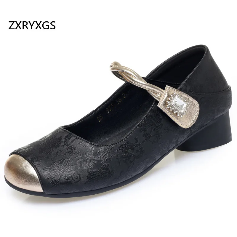 ZXRYXGS 2026 New Spring Spell Colors Women Genuine Leather Shoes Low Heels Comfortable Elegant Fashion Banquet Shoes Large Size