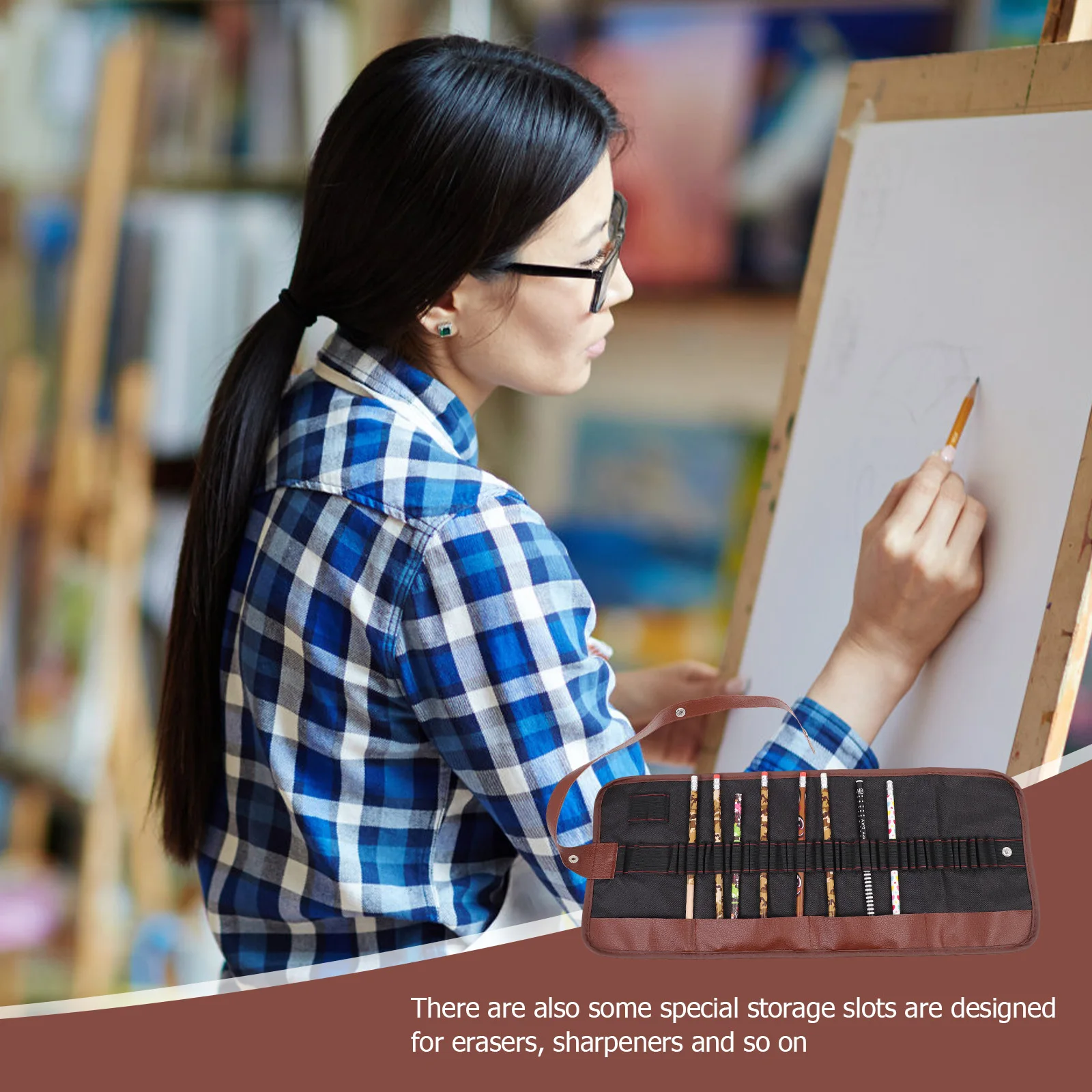 

2Pcs Canvas Pencil Wrap Roll Bag Drawing Pencil Organizer Stationery Holder Portable Pen Storage Case for Art Pen Organizer