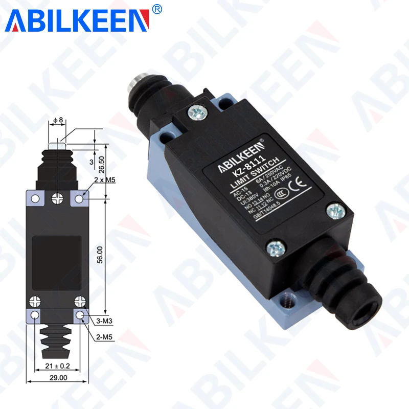 ABILKEEN KZ-8111 Push Plunger Momentary Limit Travel Switch 2NO+2NC Terminal 250VAC 10A Limit Travel Switch for CNC Mill