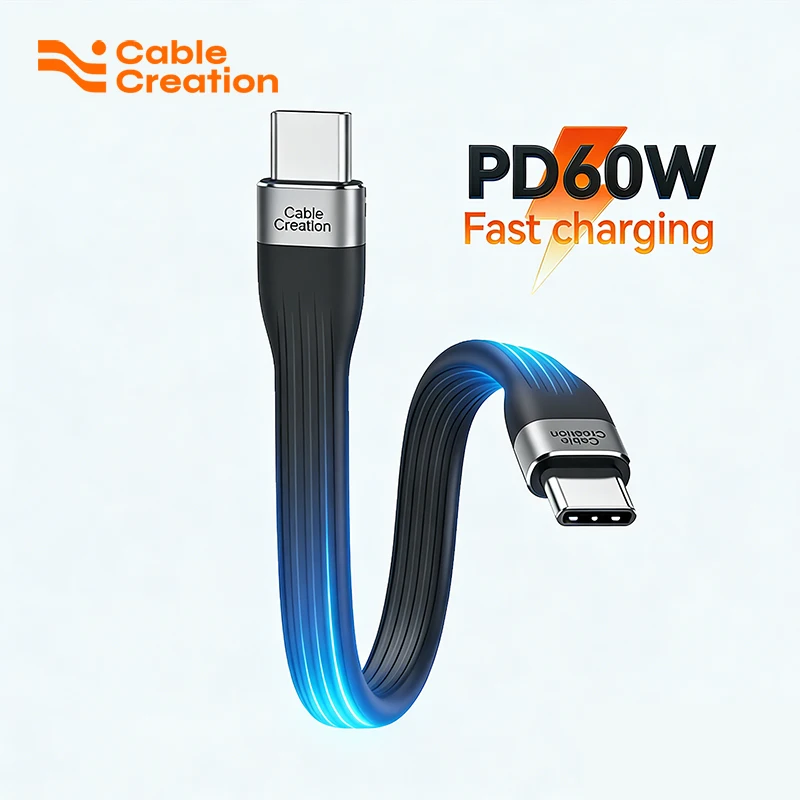 CableCreation Flat USB C to USB C Short Cable 6inch 60W PD Fast Charging Type C Cord for Power Bank Phone Tablet