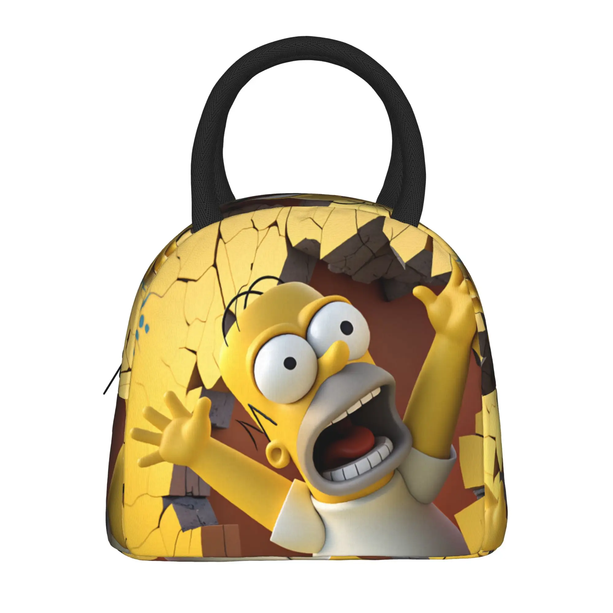 

Funny S-Simpsons Homer Breaking Wall Lunch Bag Portable Lunch Box Child Picnic Design Cooler Bag Oxford Thermal Tote Handbags