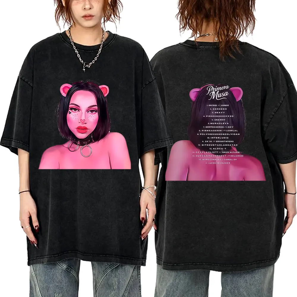 

Washed Vintage Rapper Omar Courtz Primera Musa Double Sided Print T-shirt Men Women Hip Hop Fashion Oversized T Shirt Streetwear