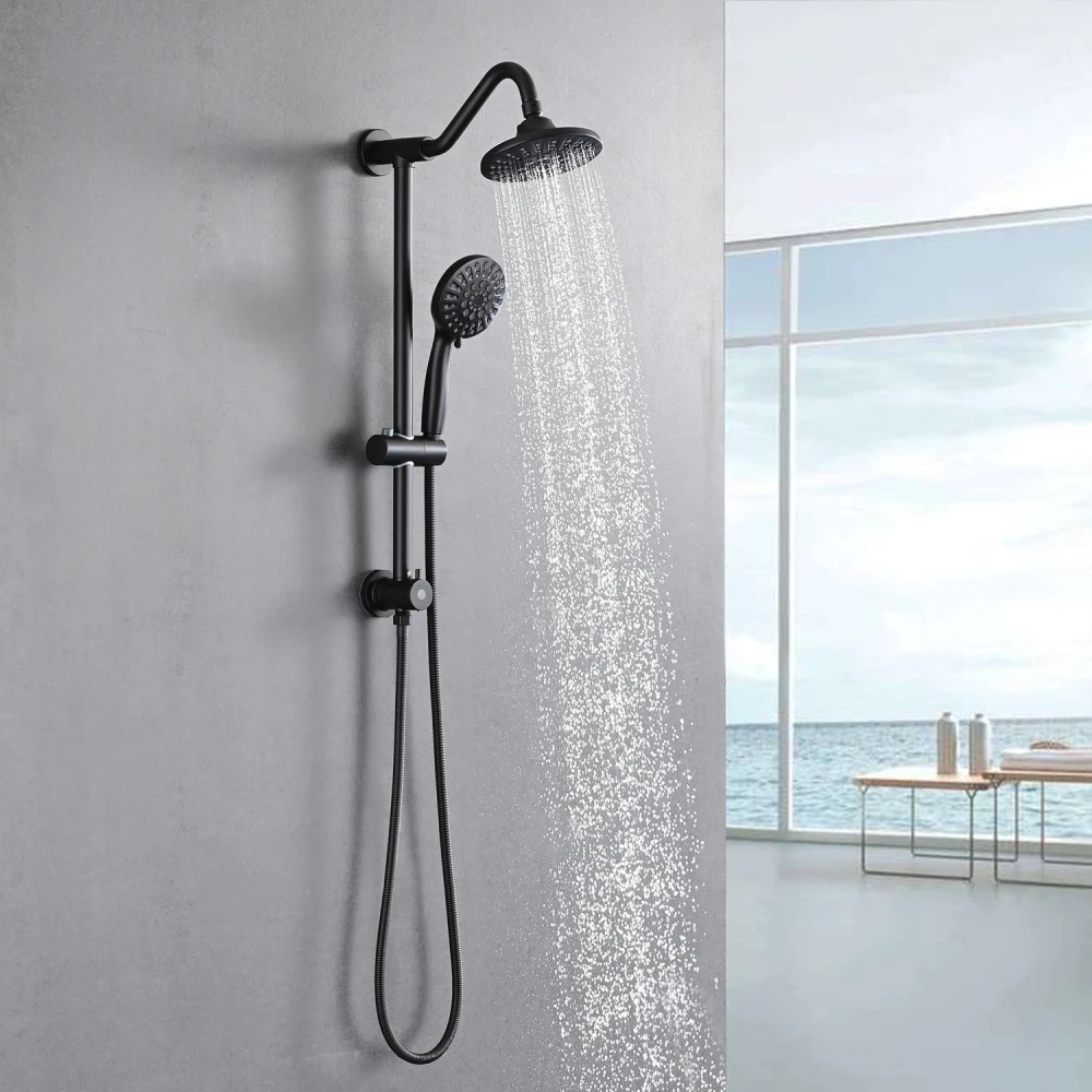 6 Inch Rain Shower Head with Handheld Shower Head Bathroom Rain Shower System Tub Filler Floor Mounted Bathtub Faucets with Hand