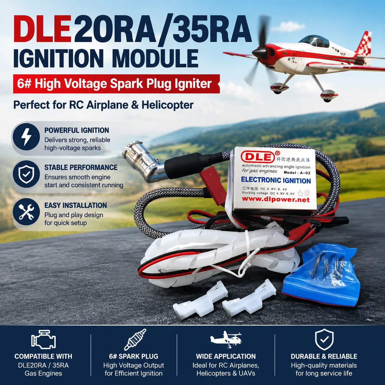 Rc Helicopter Gas - DLE20RA/35RA Ignition Module 6# High Voltage