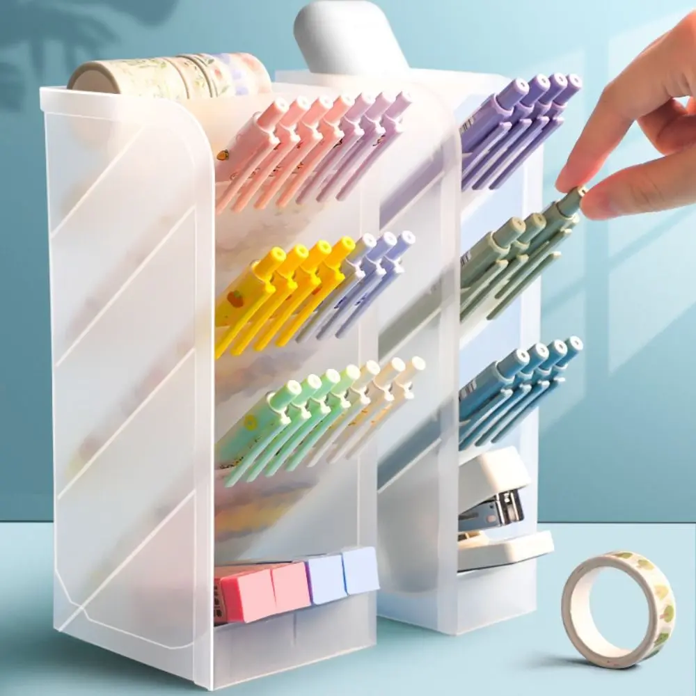 Simple Plastic Pen Holder Oblique Insertion Type Large Capacity Pen Bucket Desktop Organizer Pen Container Home Office