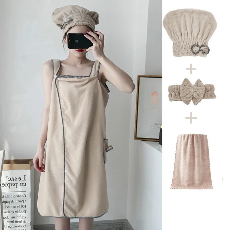 

Thickened Coral Fleece Magic Bath Towel Women's Wrap Beach Towel Bath Cap Set Adult Beach Towel Set Polyester Fiber Towel