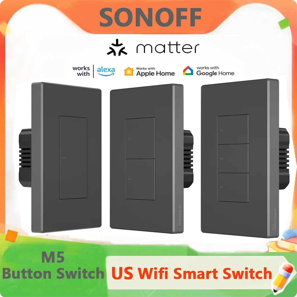 Sonoff M5 120 1C 2C 3C Matter SwitchMan Wifi Smart Switch Mechanical Button Wall Switch R5 Controller EWelink Work with Alexa