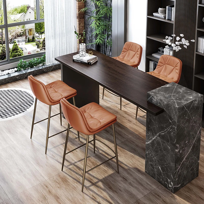 

Beauty Back European Bar Chairs Coffee Simple Brown Reception Counter Stool Quality Design Modern Barkrukken Luxury Furniture