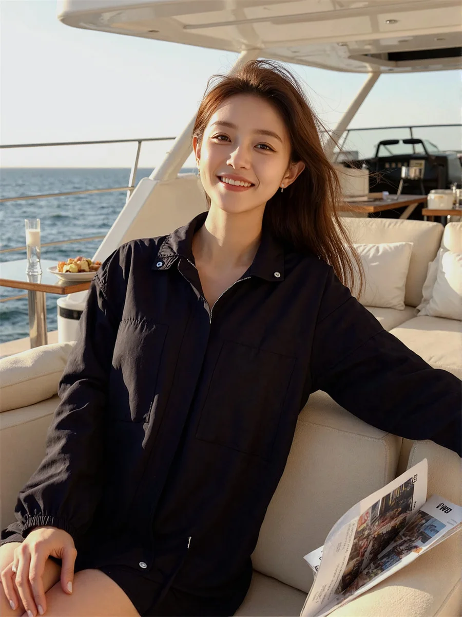 

Куртки с отложным воротником и базовым воротником, двусторонняя демисезонная куртка для женщин, весенняя подкладка в стиле бойфренда, защитная куртка для отпуска