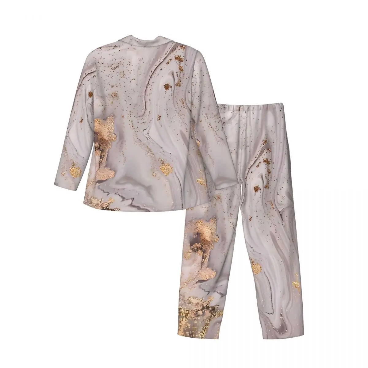 Pajamas Men Purple Gold Sparkle Marble Home Sleepwear Two Piece Vintage Pajama Set Long Sleeve Trendy Oversized Home Suit