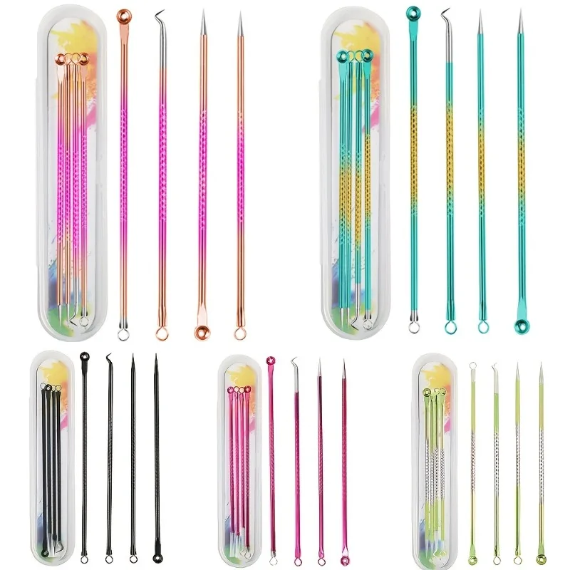 4 STKS RVS Comedondrukker Tool Kit Professionele Comedo Acne Extractor voor Porie Reiniging Gezicht Neus Huidverzorging