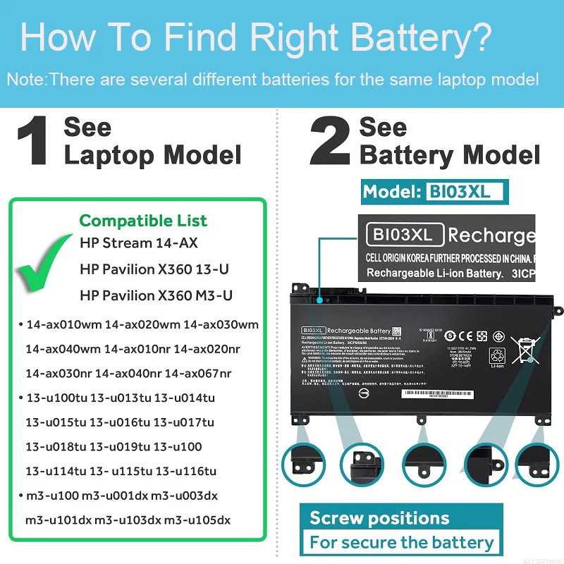 Bi03xl Batterij Voor Hp Pavilion X360 M3-U 13-u Stream 14-Ax 14-ax010nr TPN-W118 Laptop On03xl HSTNN-LB7P HSTNN-UB6W 843537-541