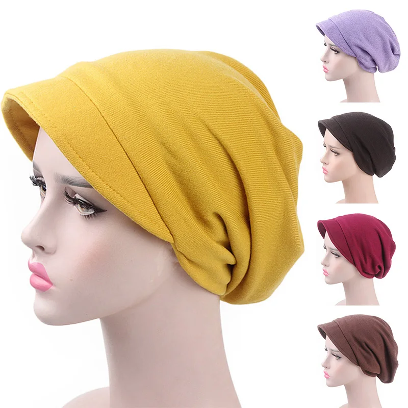 Fashion Turban Cap Beanies wide Plain Hats For Women Chemo Cap Muslim Hijab Caps  Stretch Turban Head Wrap Bonnet Hat