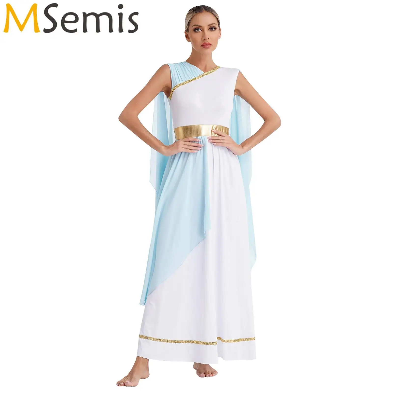 Womens Greek Beity Dance Costume Dance Wear Cap Sleeve Gold Trims Ancient Toga Dress Greece Roman Queen Princess Vintage Dresses