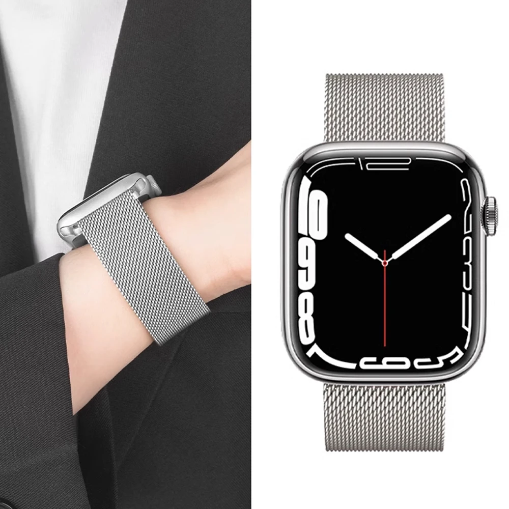 Milanese loop For Apple Watch Band 45mm 44mm 42mm 49mm 40mm 38 41mm correa bracelet iWatch series 8 9 7 6 5 4 3 SE Ultra Strap