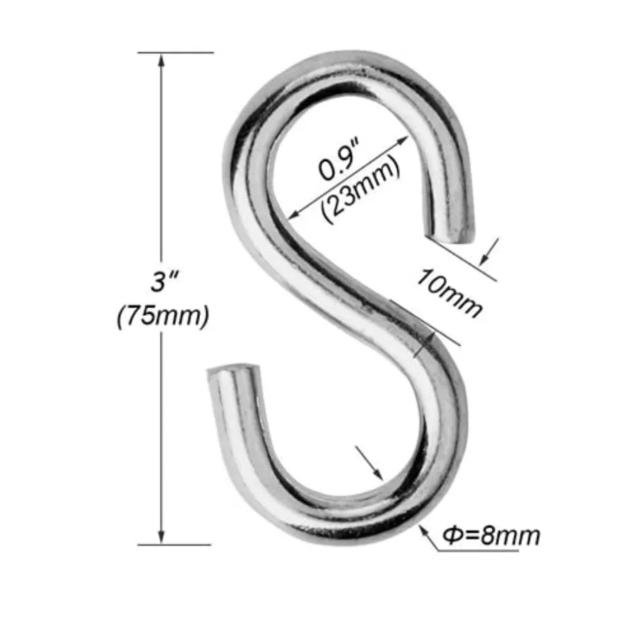 Flammi 2 Pack Heavy Duty S Hooks for Hanging Hammock Stand Swing Plants, Max 500 Lbs, 3 Inch Long 5/16 Inch Thick Strong Galvan
