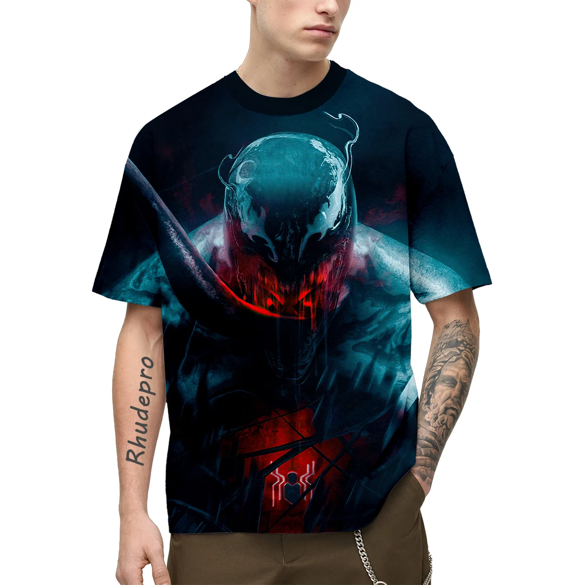 เสื้อยืดพิมพ์ลาย VENOM Spider-Man 3D 2024คอกลมแขนสั้นเสื้อยืดลำลองทรงหลวมแนวฮิปฮอปสำหรับเด็ก