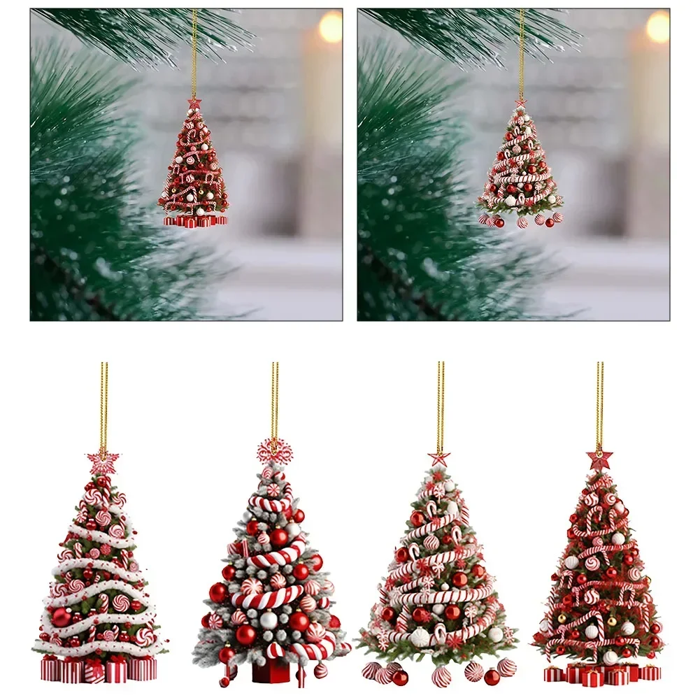 Christmas Tree Pendant Christmas Tree Festival Decoration Outdoor New Year 2024 Light Reflection 2D Christmas Tree Pendant Gifts