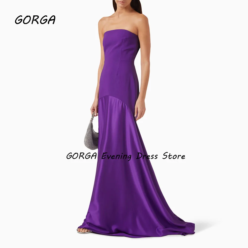 GORGA Simple Purple Strapless Satin Mermaid 2024 Slim Crepe Backless Sleeveless Ocassion Gown Floor-Length Formal Evening Dress